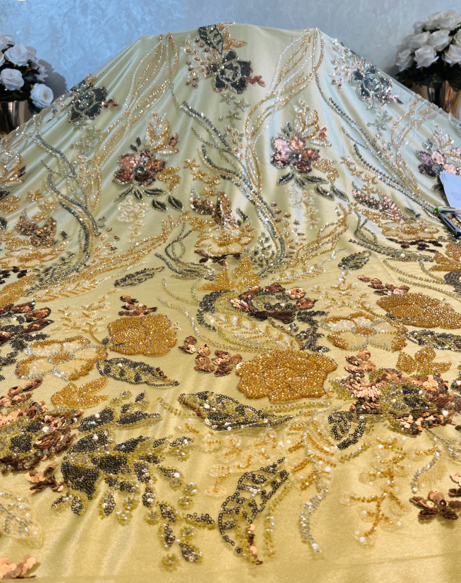 Tissu perle ( vert kaki , Bege )
