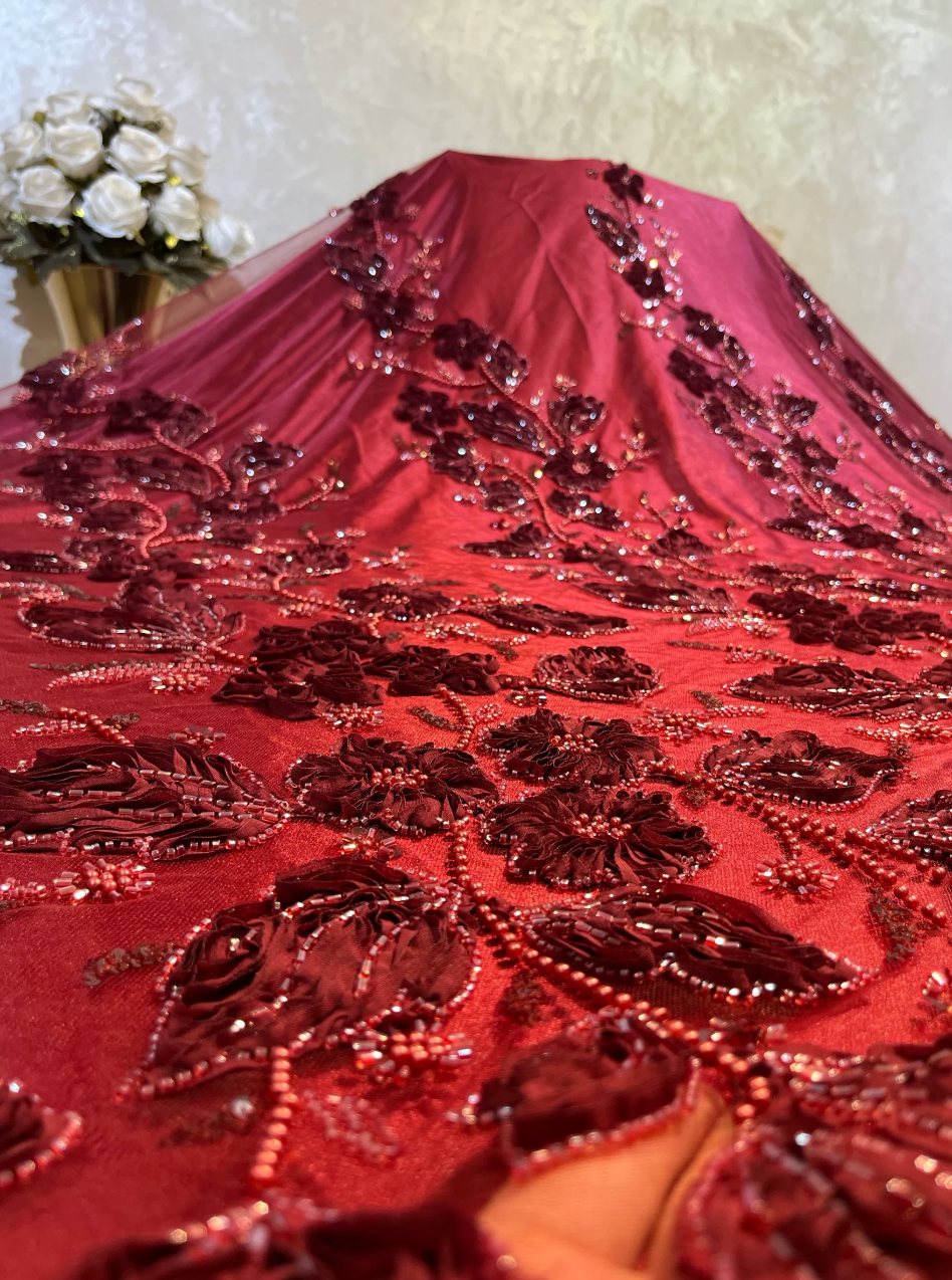 Tissu rouge Bordo / gris